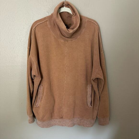 FREE PEOPLE Too Easy Tunic Sweatshirt Terracotta Size XS long sleeve funnel neck - Picture 2 of 8